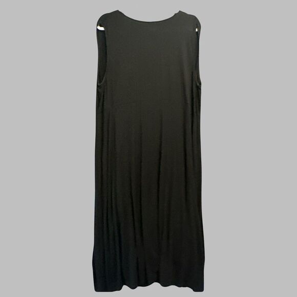 Catherines Faux Wrap Sleeveless Midi Dress Plus Size 1X Black Stretch Jersey - Picture 2 of 5